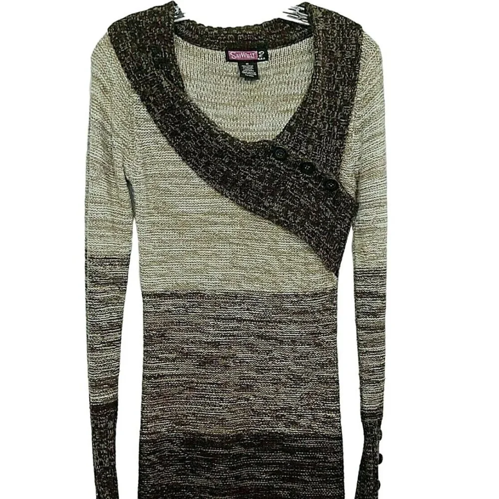 Say What Women's Sweater Dress M Brown Ombre Long Sleeve Shawl Collar - Picture 1 of 6
